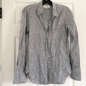 Nili Lotan Cotton Button Shirt Blouse Blue White Striped
